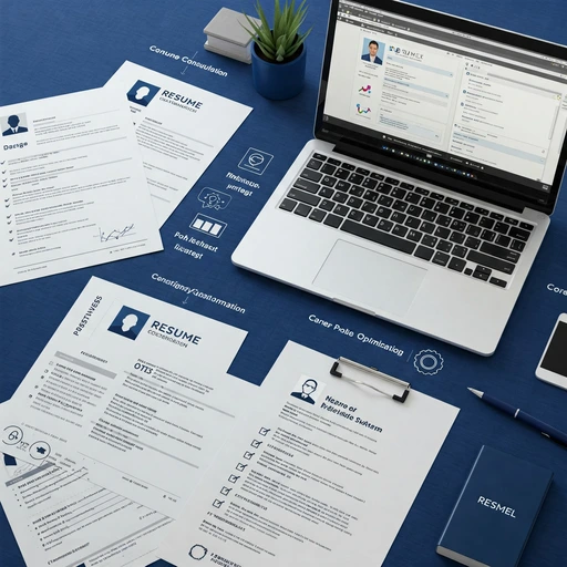 Executive Resume Writing Services - What's Included InteriorTalent.IN Flat lay of a modern workspace showing resume drafts, a laptop, and service checklist for executive resume writing.
