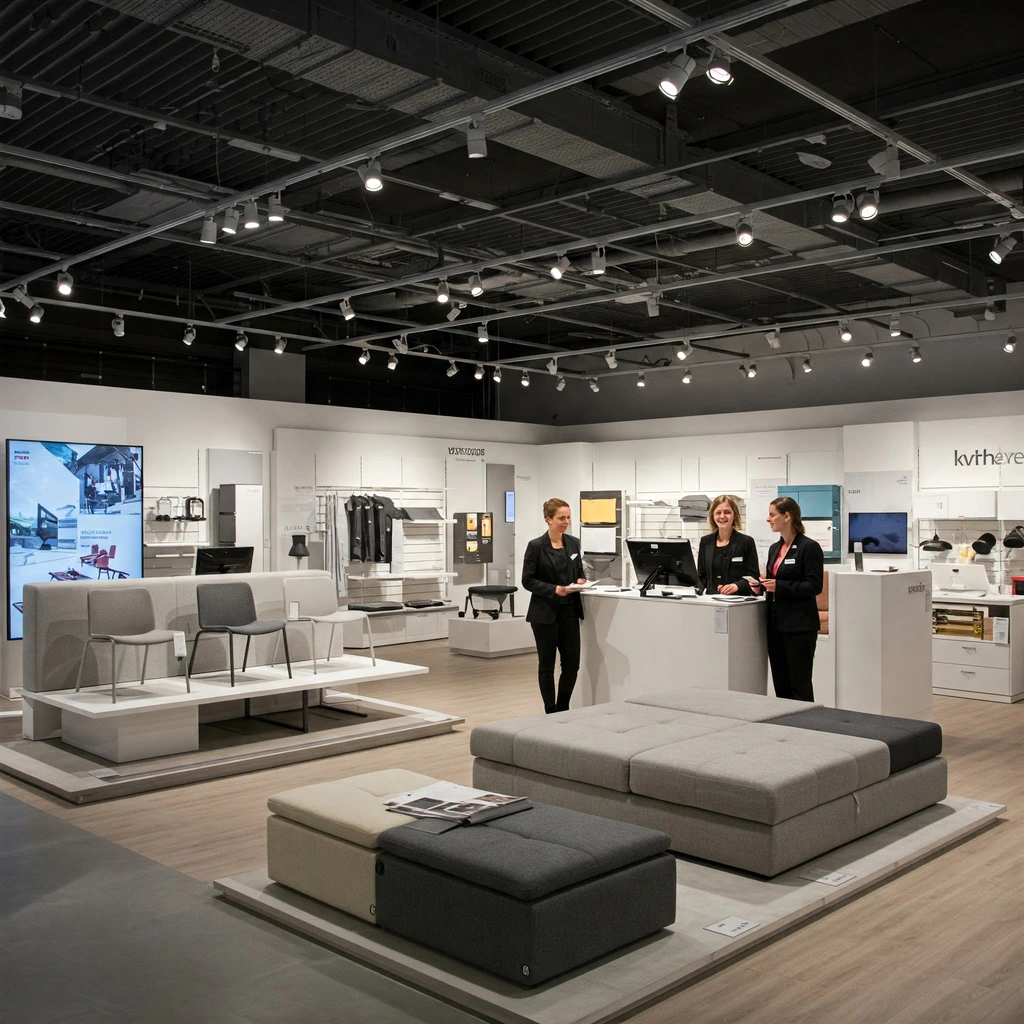 Showroom & Retail Management-Retail staff interacting with customers in a premium interior showroom Recruitment-