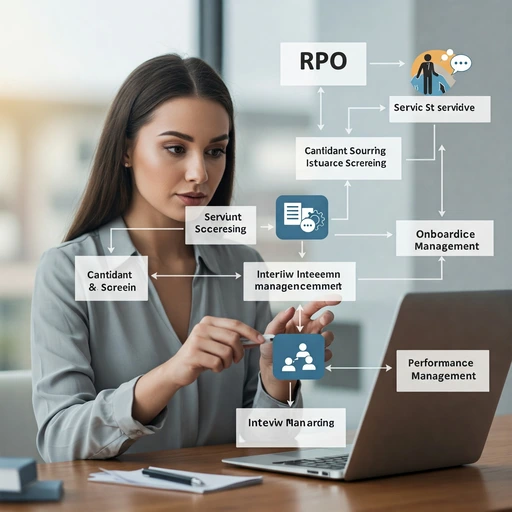 Our RPO Process -interiortalent.in A visual representation of our RPO process, showcasing the various stages involved in our service, including candidate sourcing and screening, interview management, onboarding, and performance management.-interiortalent.in
