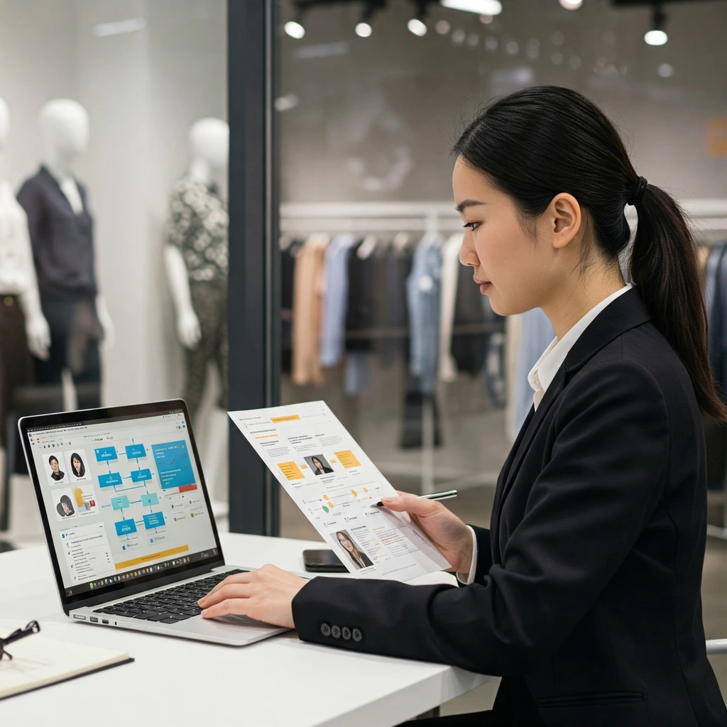 Recruiter assessing candidates for showroom roles using a digital recruitment process